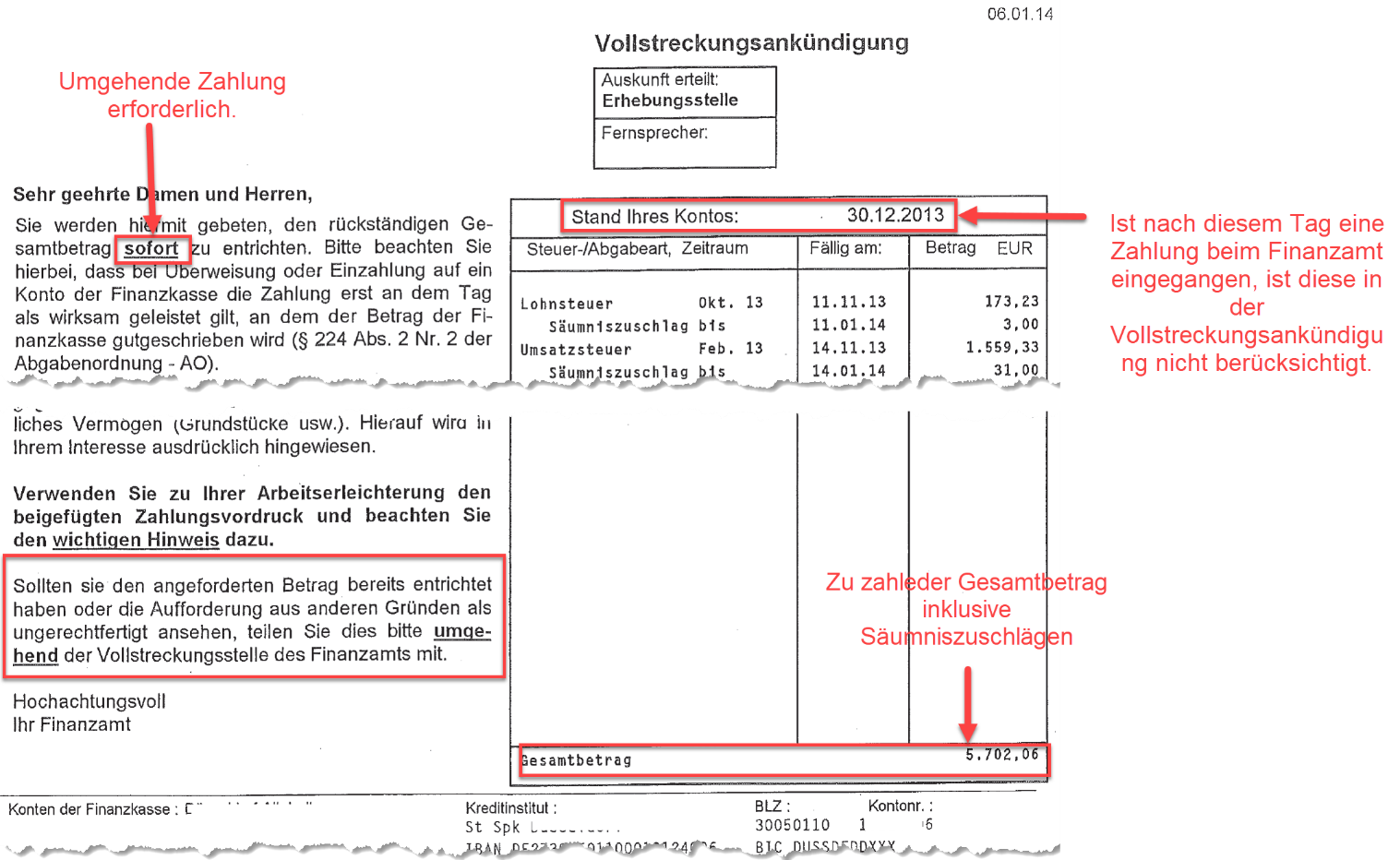 Vollstreckungsankündigung